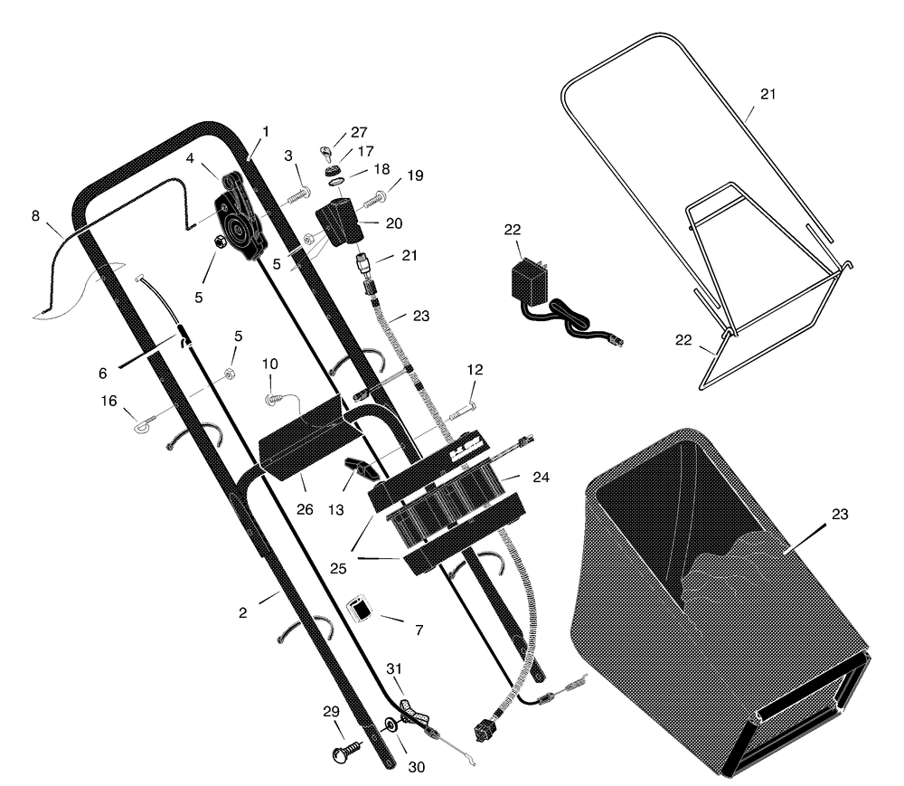 Handle And Bag Assembly Diagram and Parts List for 228670X8A 2001 Briggs and Stratton Lawn Mower